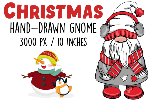 Merry Christmas Gnome Hand-Drawn Vintage
