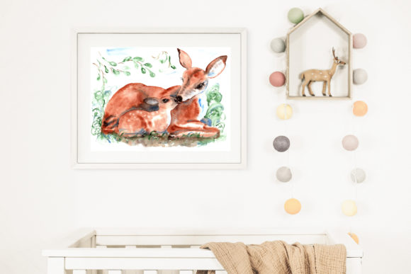 Watercolour Mother and Baby Deer Print: A Unique Artistic Choice for Creative Projects